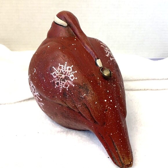 Santa Cardinal Bird Figurine Anthropomorphic W/ Santa Hat Red Ceramic 6.5" - Picture 3 of 4
